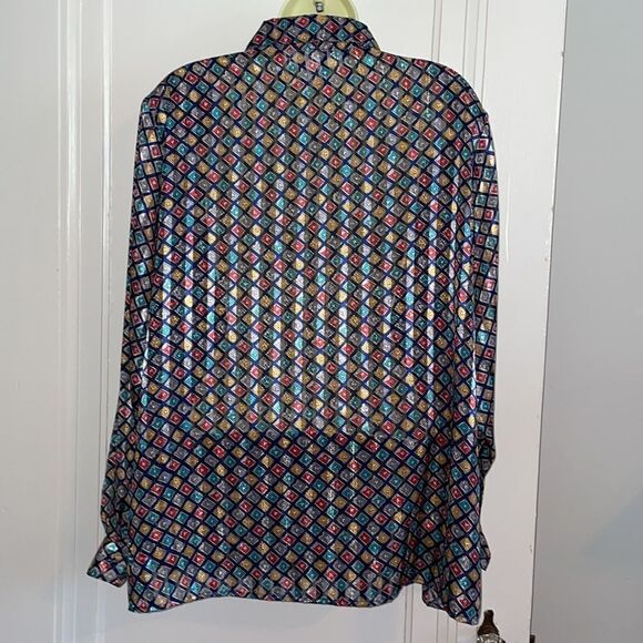 Vtg 80s/90s Yves St Clair 2 multi colored diamond print shiny blouse - Picture 7 of 10